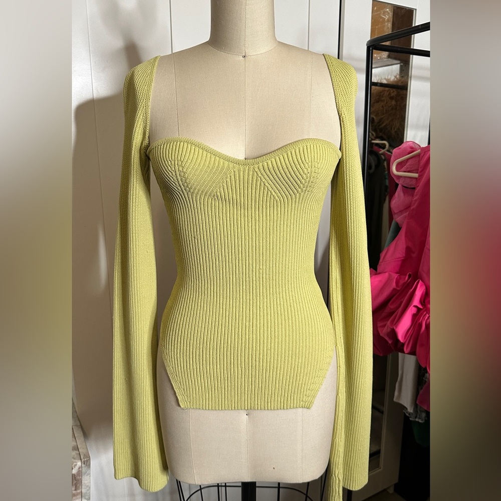 Yellow Ribbed Off-Shoulder Top